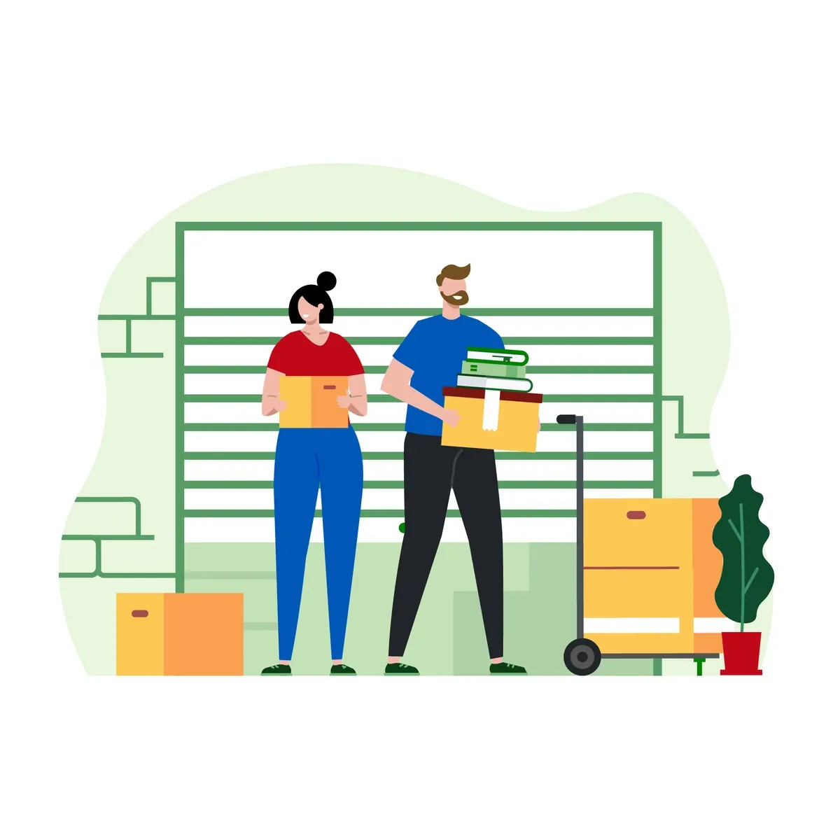 Illustration of people packing